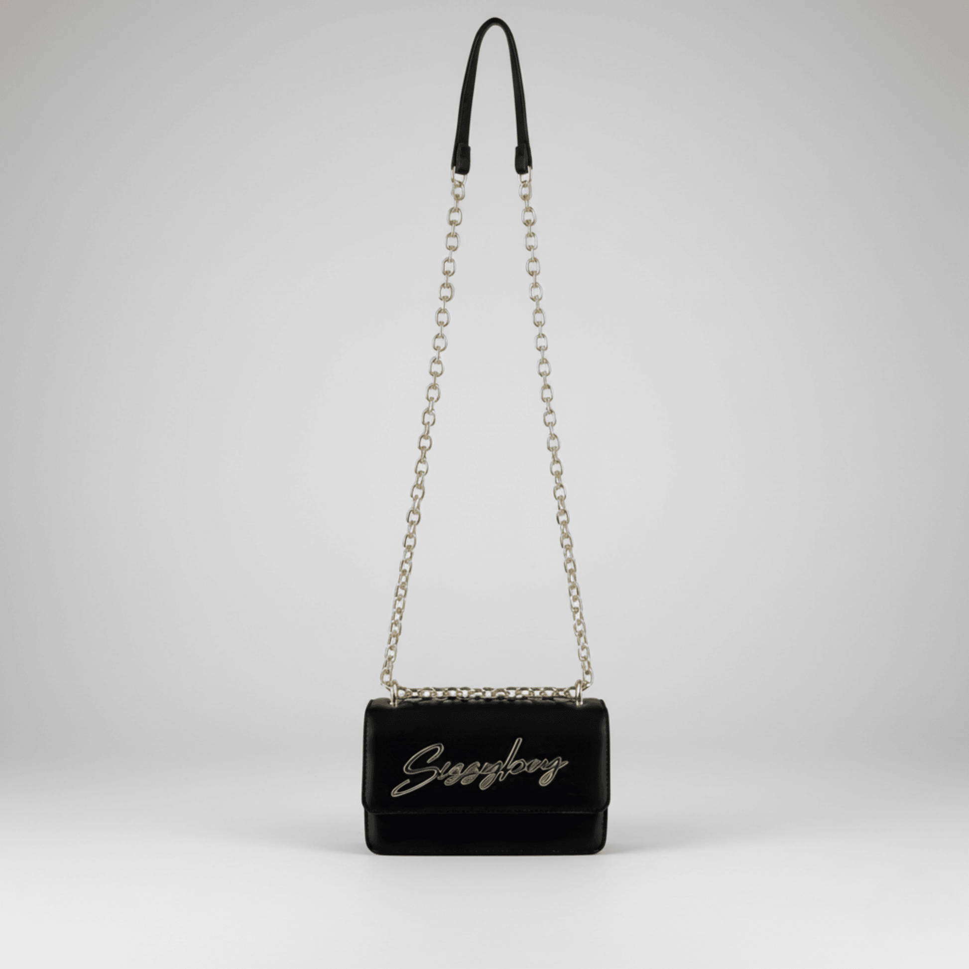 SLAY FEST Sissy Boy black handbag, structured silhouette, gold branding, perfect for everyday chic