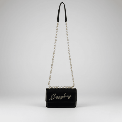 SLAY FEST Sissy Boy black handbag, structured silhouette, gold branding, perfect for everyday chic