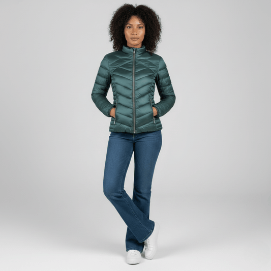 Women’s emerald green quilted puffer jacket by Sissy Boy