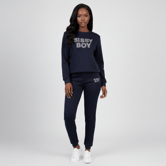 Navy Sissy Boy tracksuit with logo sweatshirt