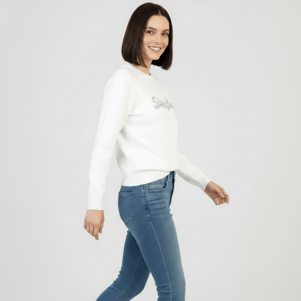 Minimalist off white sweater for women casual fashion