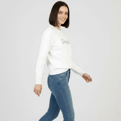 Minimalist off white sweater for women casual fashion