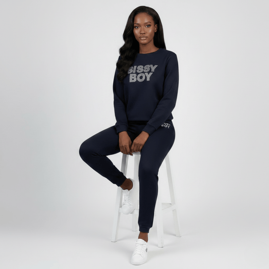 Women’s navy knit tracksuit set with slim fit jogger pants