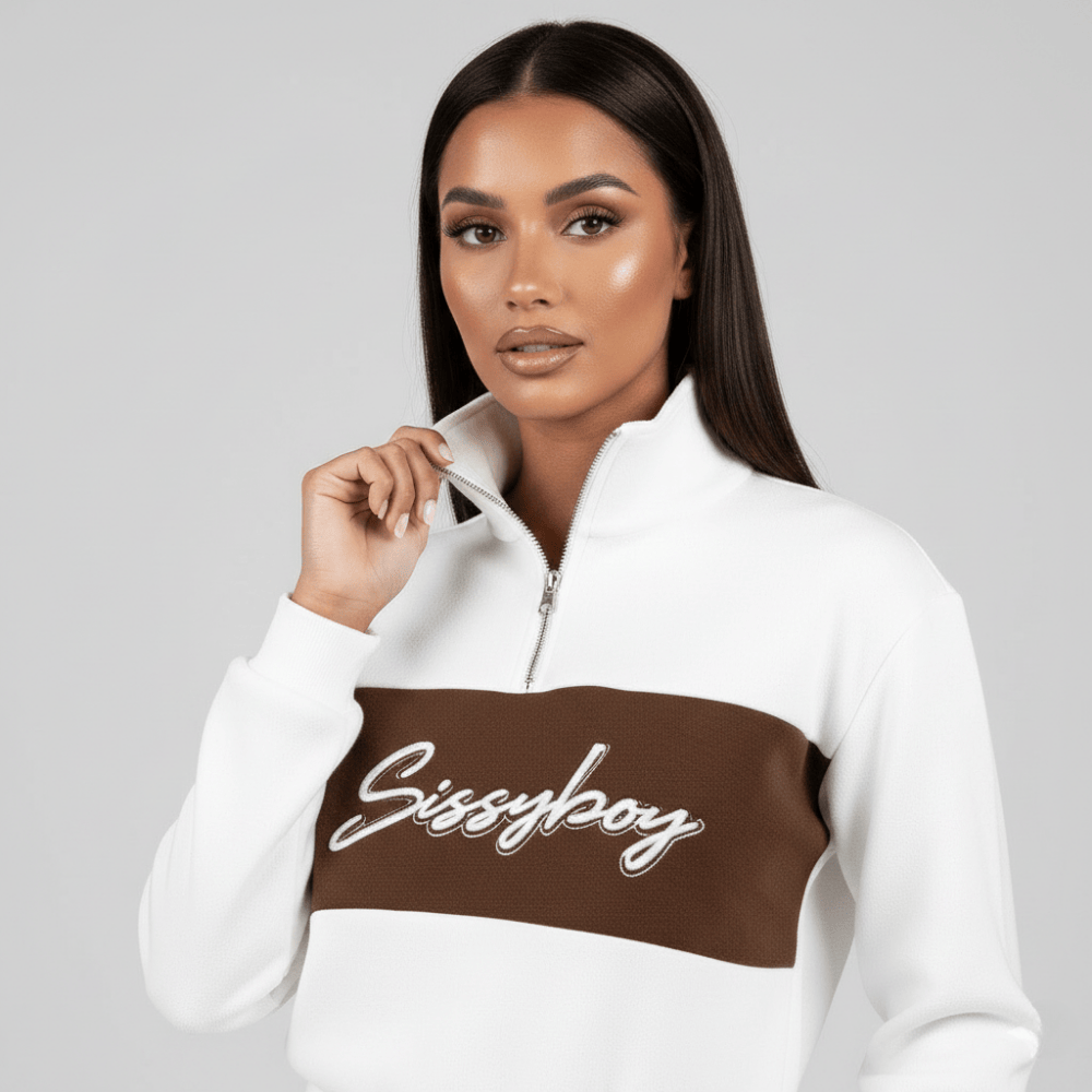 Neutral toned knitted track top by Sissy Boy