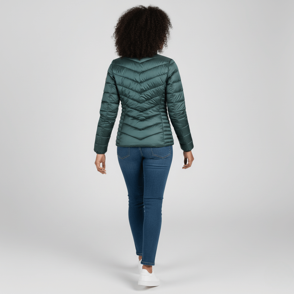Stylish winter puffer jacket in emerald green