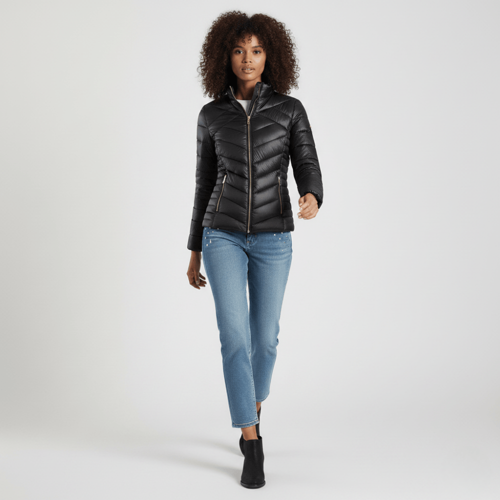 Sissy Boy black slim-fit jacket with quilted design and metallic zip fastening