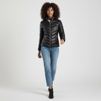 Sissy Boy black slim-fit jacket with quilted design and metallic zip fastening