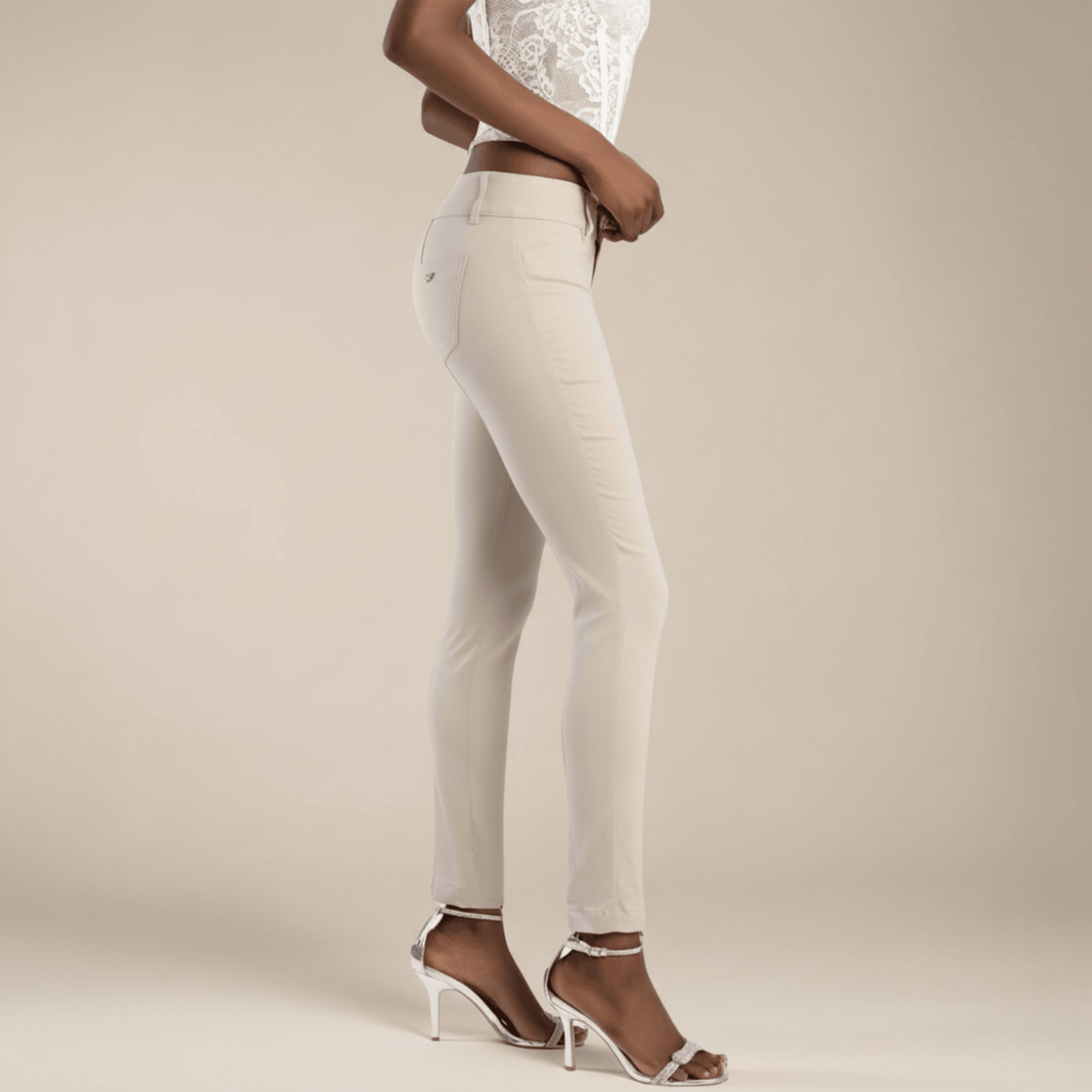 Sissy Boy stone skinny slim fit pants, versatile women's workwear trousers, elegant office attire