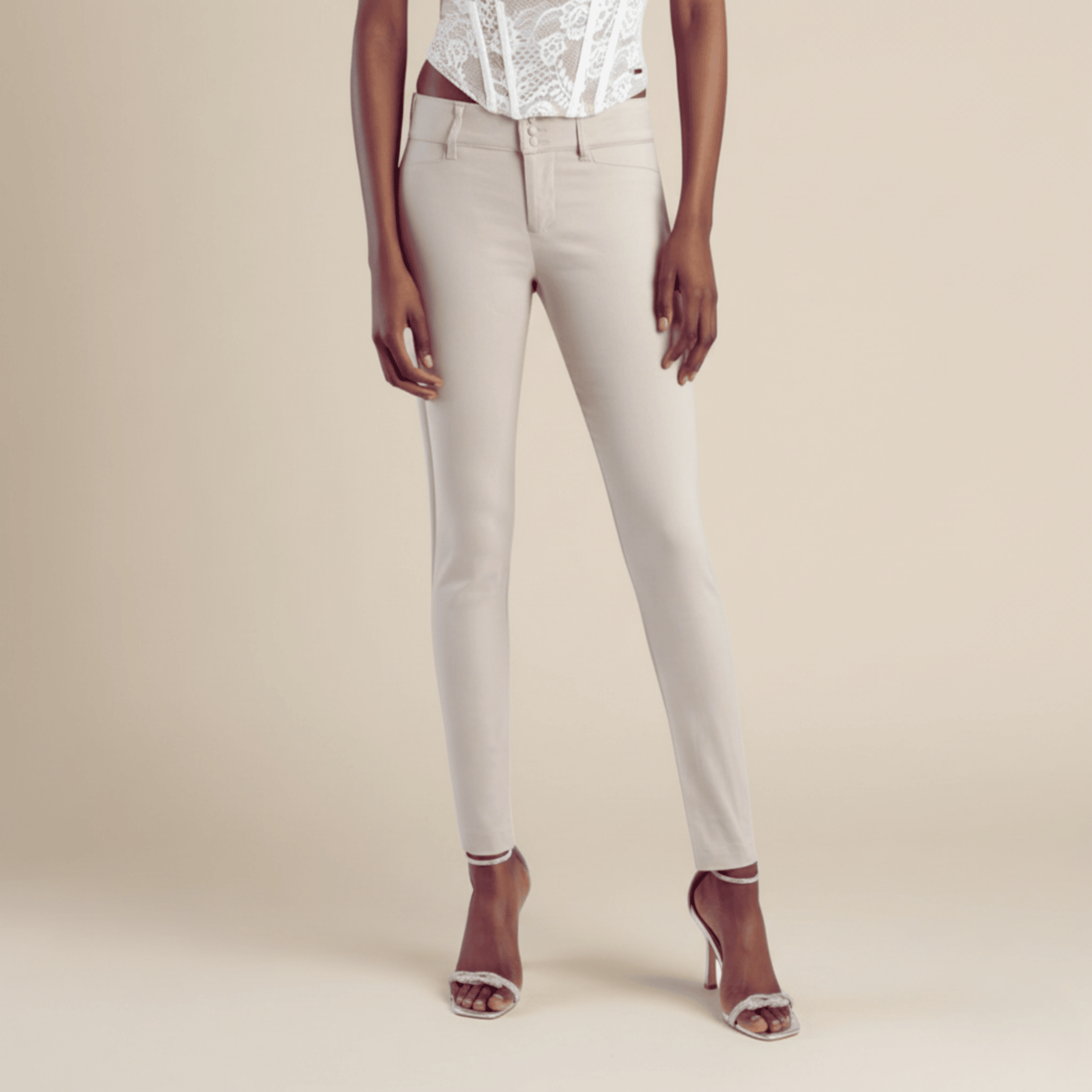 Stone Sissy Boy slim fit work pants for women, tailored skinny office trousers, neutral professional style