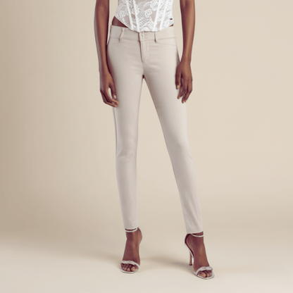 Stone Sissy Boy slim fit work pants for women, tailored skinny office trousers, neutral professional style