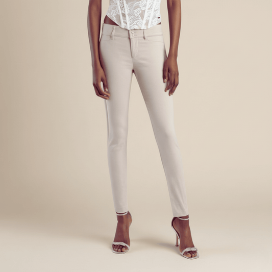 Stone Sissy Boy slim fit work pants for women, tailored skinny office trousers, neutral professional style