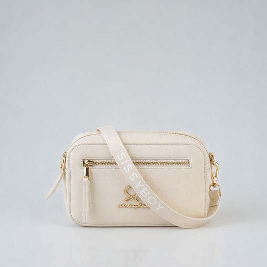 Sissy Boy cream basic crossbody bag with gold logo and adjustable strap