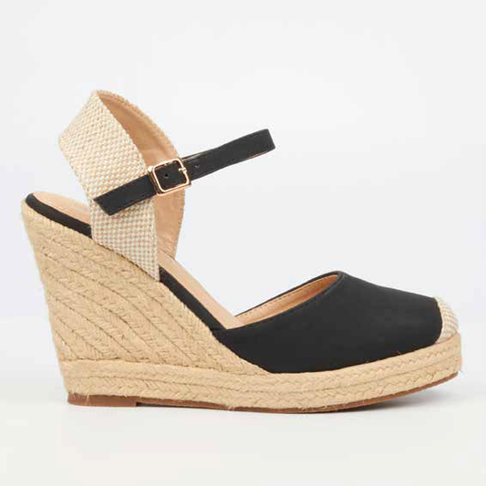 Hooked 1 - Black Espadrille Wedge