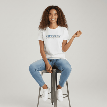 Fashion-forward Sissy Boy tee, perfect together denim and bling motif, 94% cotton blend