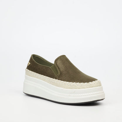Women's olive slip-on platform sneaker by Butterfly Feet