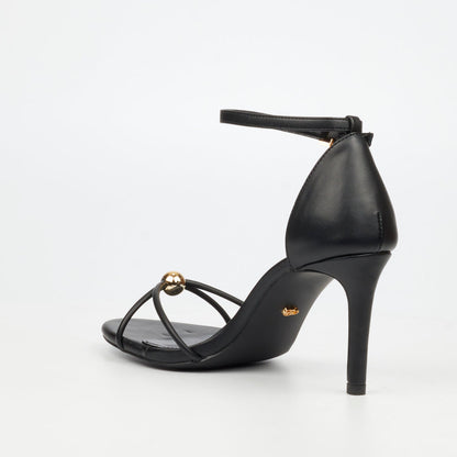 Black Miss Black strappy heels with gold detail