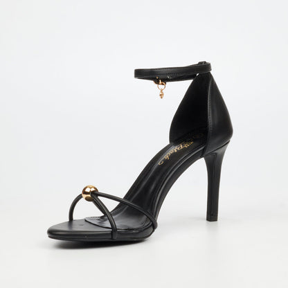 Women’s black strappy heels with gold detail by Miss Black