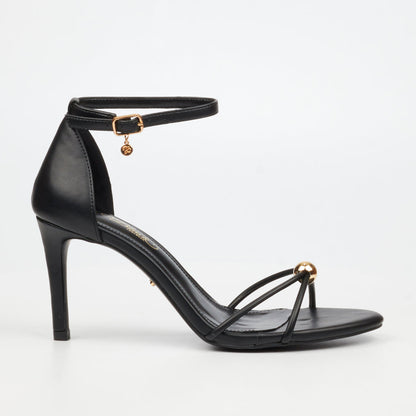 Miss Black Nelly 4 black strappy heel with gold detail