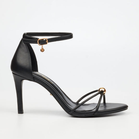Miss Black Nelly 4 black strappy heel with gold detail