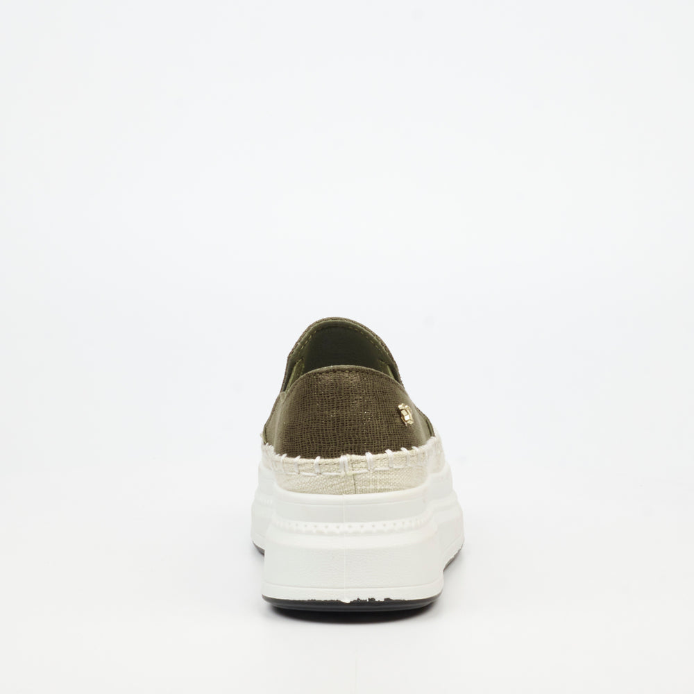Ladies olive platform sneaker side profile